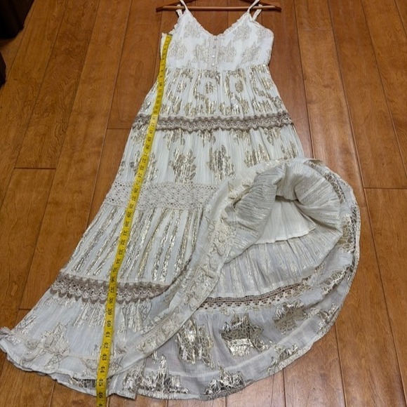 ME 2 Magic Maxi Dress Size L Fairy Boho Crochet Gold Cottage Festival Tiered - Picture 7 of 14